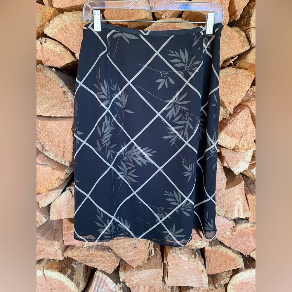Vintage Black Tan Sheer Layered Patterned Midi‎ Skirt Size 12